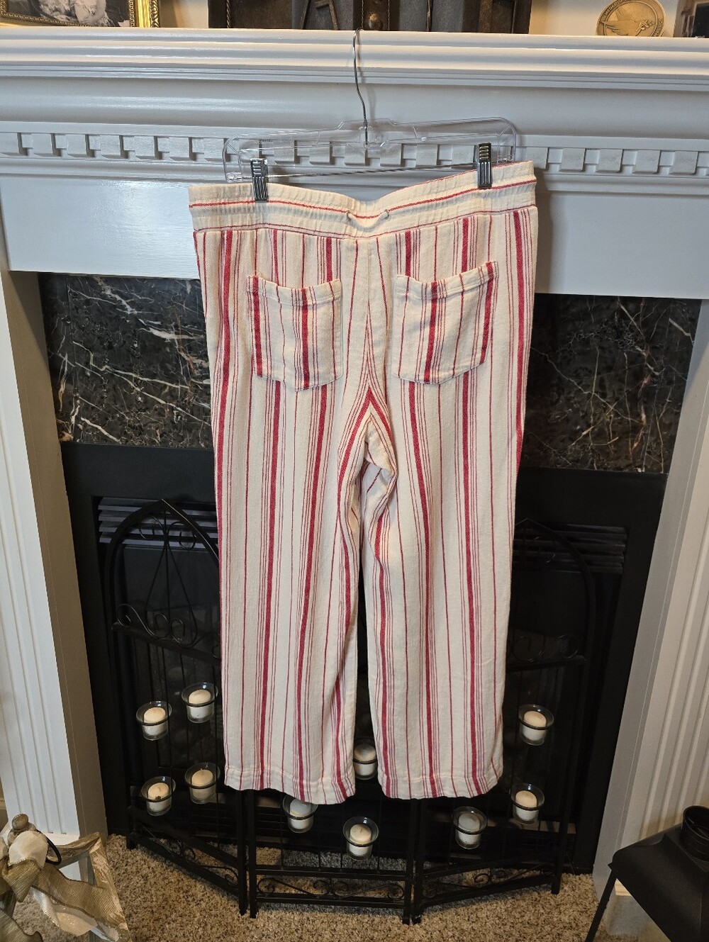 JOLT LINEN BLEND ROP BELTED LOOSE PANTS, WHITE RED XL - Picture 5 of 10